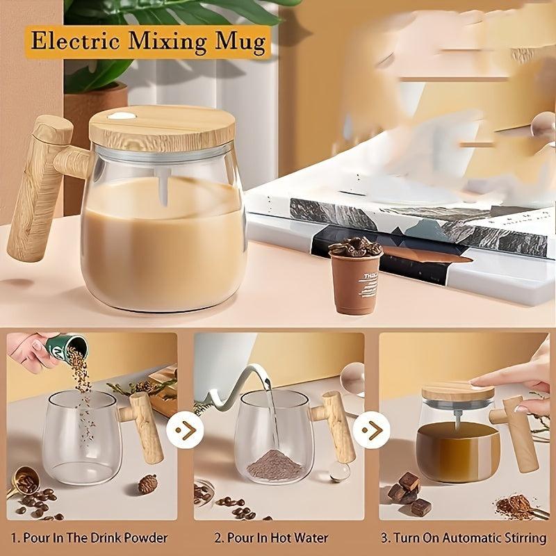 Electric Self-Mixing Mug 13.53oz Borosilicate Glass Auto Stirring Coffee Mug 6000 RPM Battery Powered for Coffee Milk Protein Powder