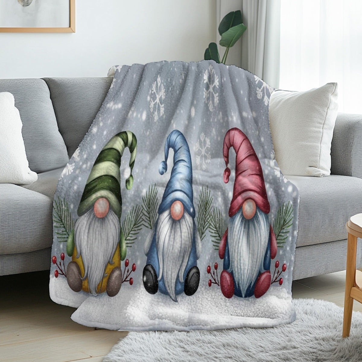Gnomes Flannel Throw Blanket – Soft Warm Whimsical Print, All-Season Cozy Blanket for Sofa, Bed & Living Room | Halloween & Christmas Decor | 40×50in / 50×60in