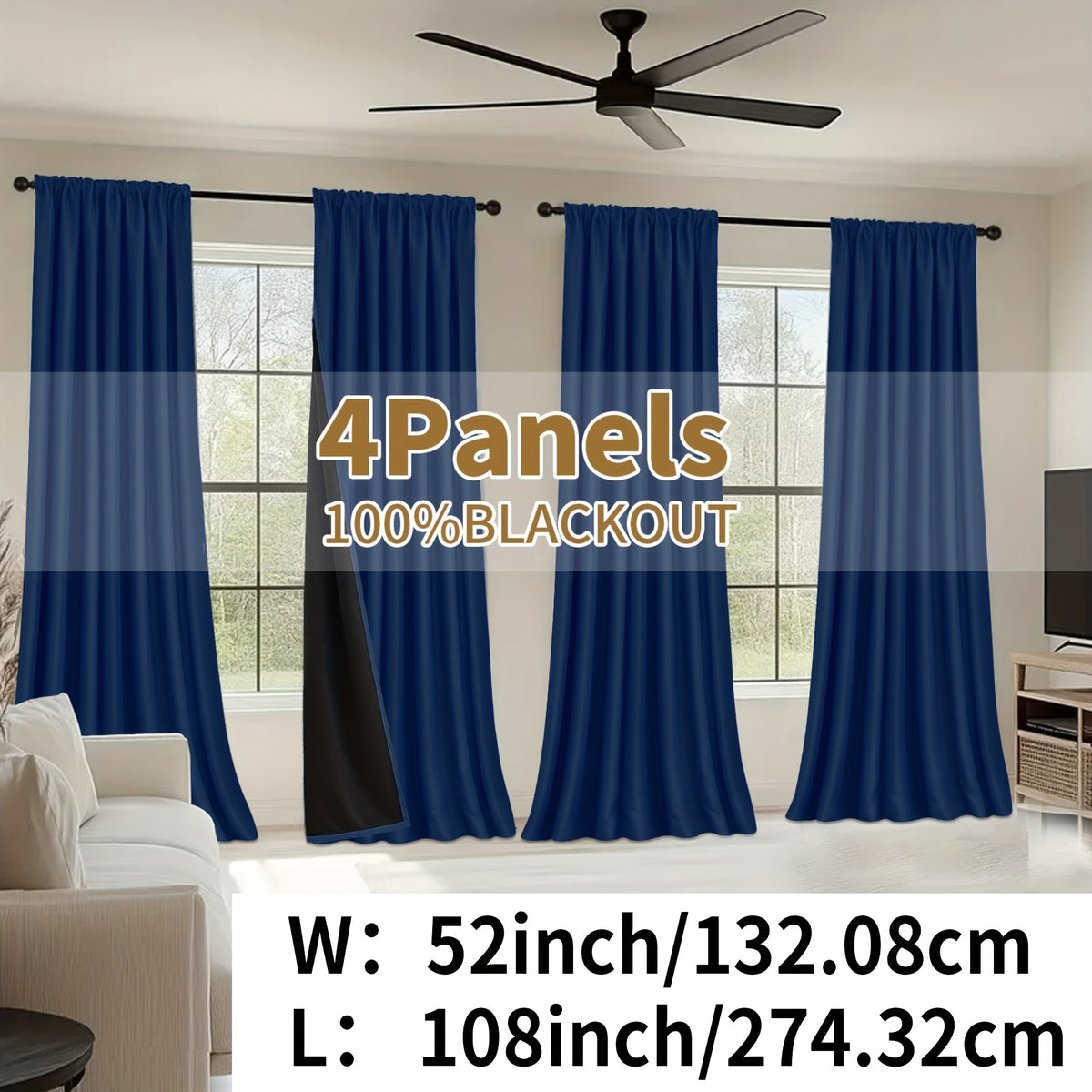 Blackout Curtains Rod Pocket 4 Panels - Thermal Insulated Room Darkening Noise Reducing Matte Drapes for Bedroom Living Room Office, 9 Colors 11 Sizes