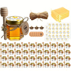 Mini Hexagon Honey Jar Favor Set – 1.5oz Glass Jars with Golden Lid, Bee Charm, Honey Dipper & Gift Tags | 20-60 Pcs | Wedding, Baby Shower & Party Favors