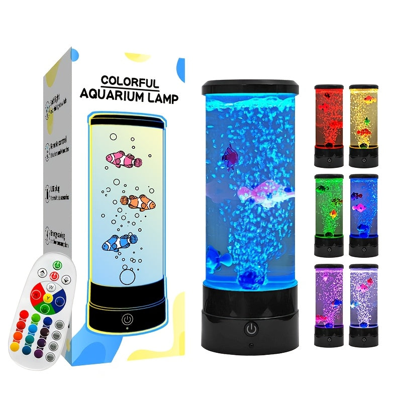 Bubble Fish Lava Lamp 17 Colors 4 Modes LED Artificial Fish Tank Night Light – Battery & USB Powered Mini Bubble Lamp with Remote for Room Decor & Gifts