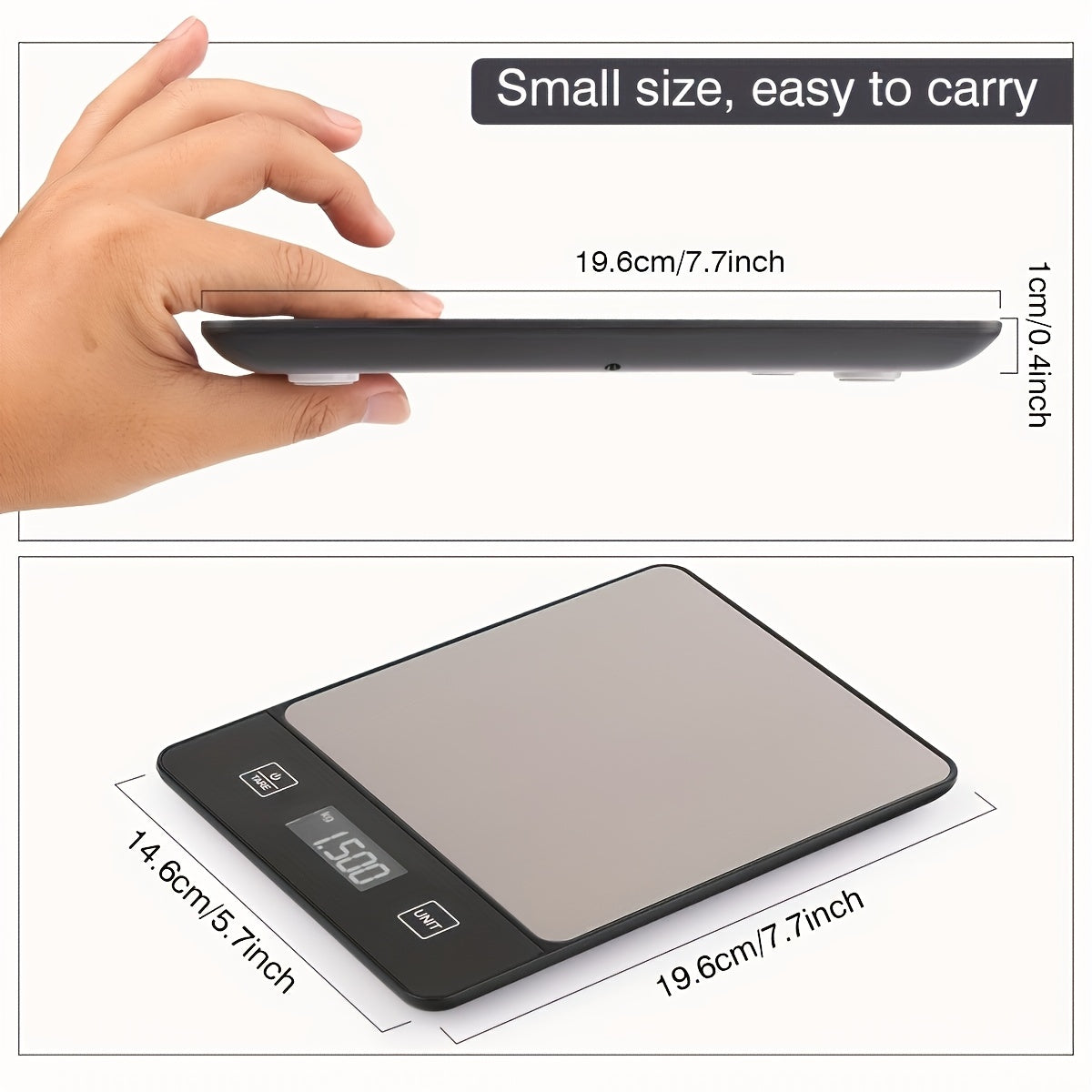 Digital Kitchen Scale 10kg/22lb – Precise 0.1g Accuracy, Stainless Steel, Tare Function for Baking & Cooking