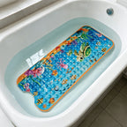 Non-Slip Bathtub Mat with Suction Cups & Drain Holes – PVC Shower Mat 40x16, Cushioned, Machine Washable, Fun Ocean Designs for Kids & Adults