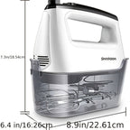 Electric Hand Mixer 6-Speed & Turbo – 5 Stainless Steel Accessories, Snap-On Storage Case | For Cookies, Cakes, Dough & Batters | White & Silver
