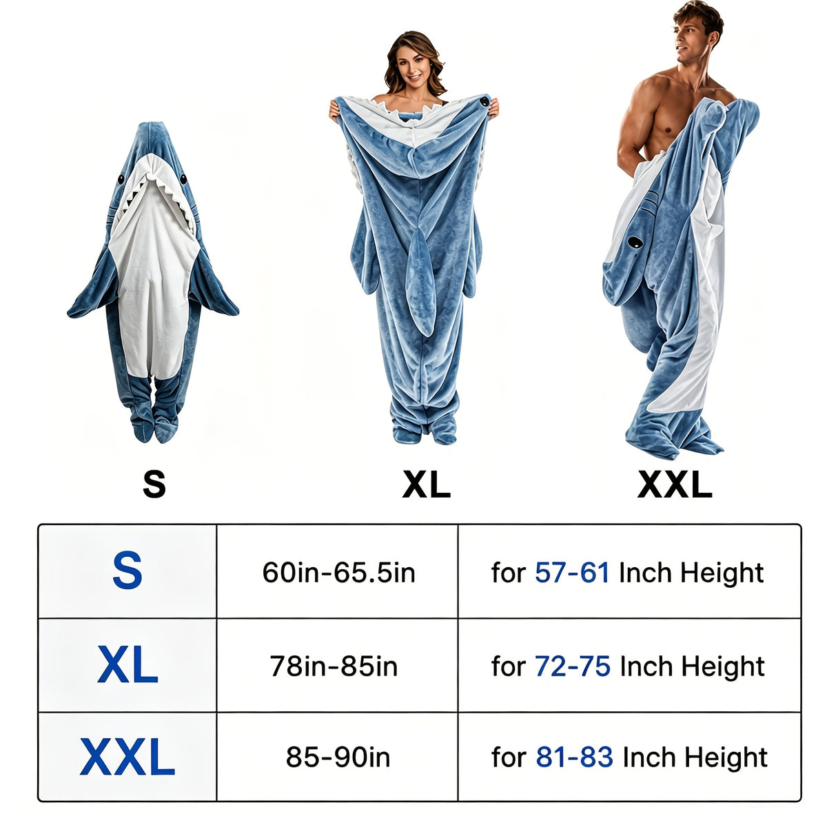 Shark Blanket Onesie Wearable Flannel Sleeping Bag with Hood - Cozy Shark Costume Blanket for Halloween, Shark Week & Parties, Machine Washable Funny Wearable Blanket