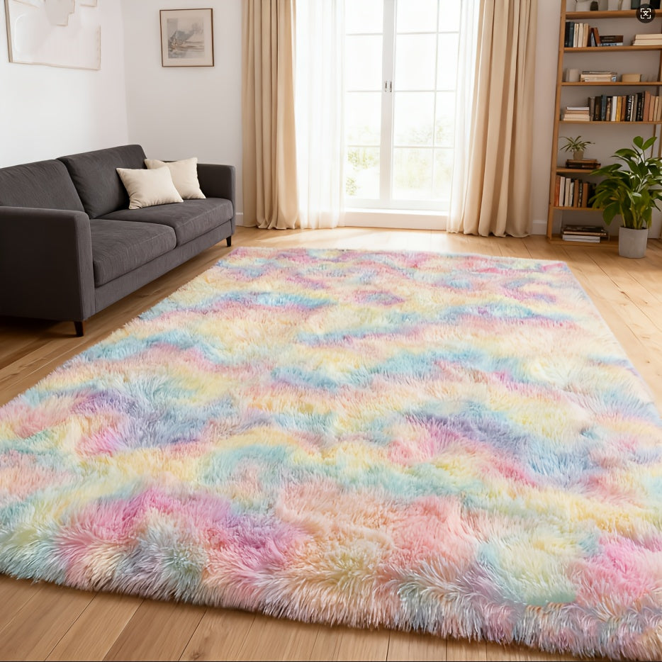 Rainbow Shag Area Rug Tie-Dye Fluffy - Soft Non-Slip Machine Washable Carpet for Living Room Bedroom Dining Room Home Office, 4 Sizes