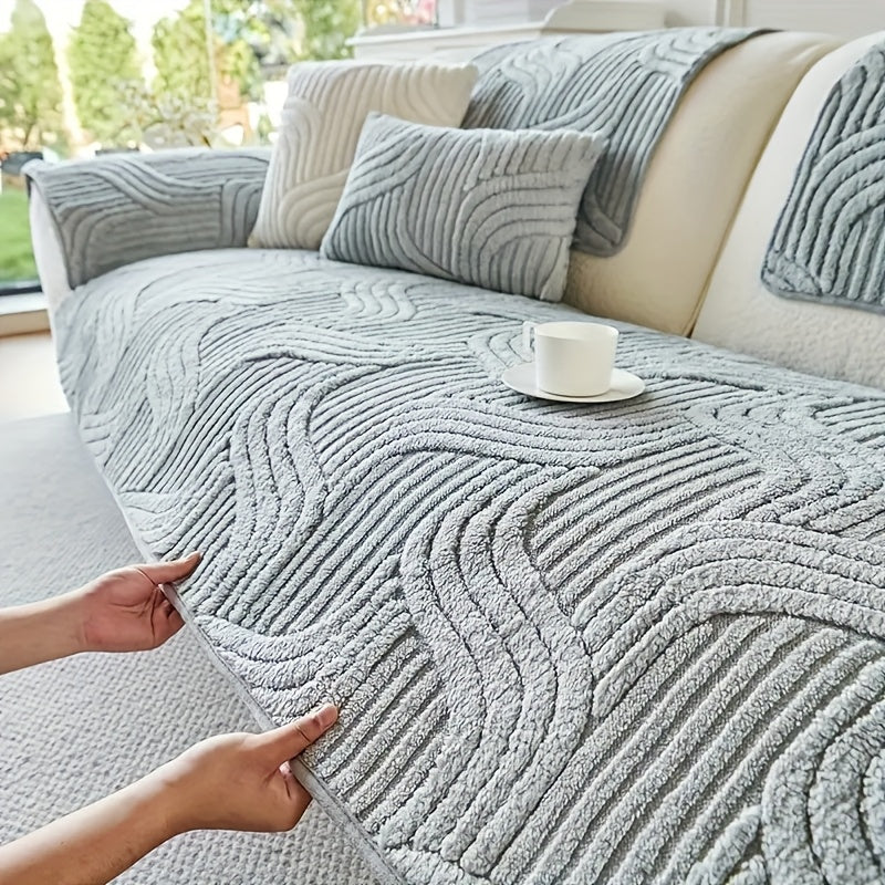 Cashmere Velvet Non-Slip Sofa Cushion Cover – Pet-Resistant Silicone-Backed Slipcover for Sofa Loveseat Recliner Chair Living Room Bedroom Office