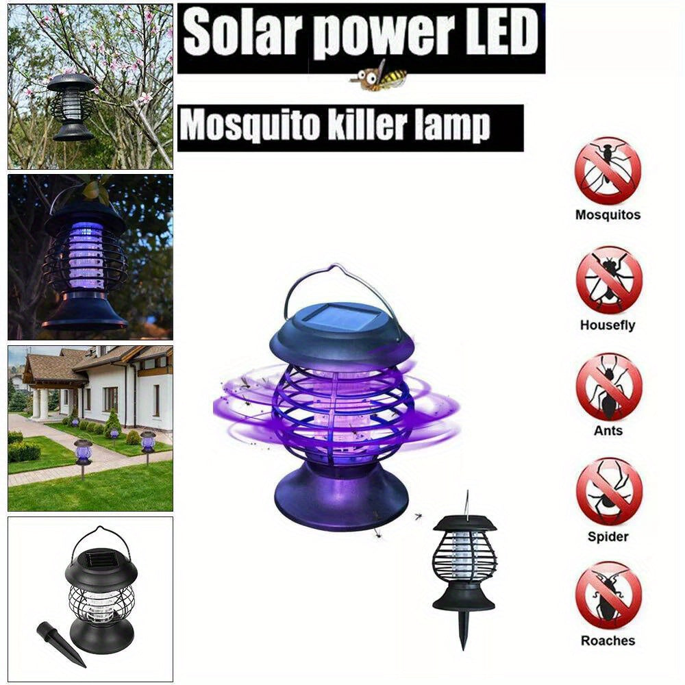 Solar UV Mosquito Killer Lamp Outdoor Electric Grid Sticky Board Dual Trap Flying Insect Killer No Power Needed for Courtyard Terrace Garden Patio Black