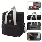 Large Capacity Insulated Lunch Bag with Shoulder Strap Double Pocket Thickened Cooler Tote for Work School Picnic Beach Men Women Black Grey Burgundy