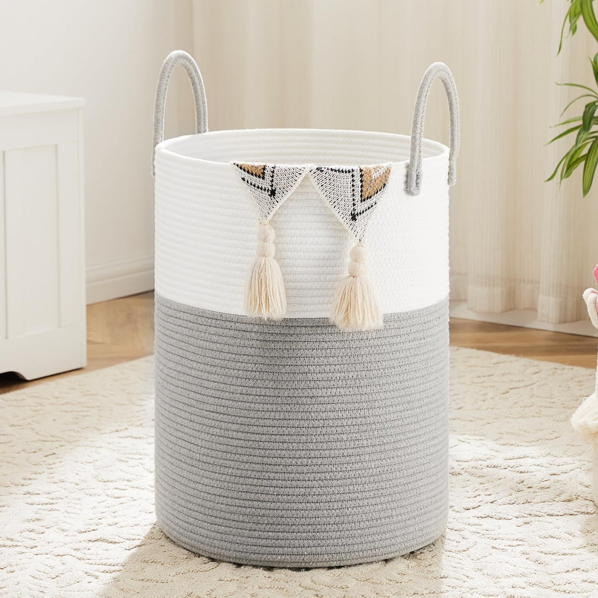Collapsible Woven Rope Laundry Basket & Hamper - 4 Sizes (12-26 Gal), Cotton Rope Storage Basket for Dirty Clothes, Blankets & Toys, Boho Bathroom Nursery & Living Room Decor