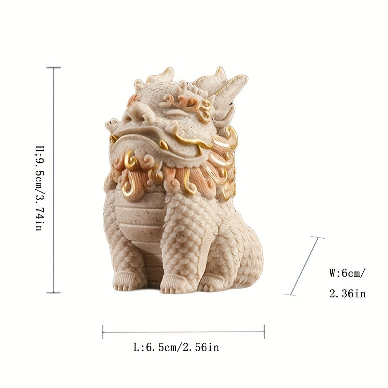 Pixiu Statue Wealth & Blessings Stone Figurine with Golden Floral Designs – Feng Shui Mythical Creature Decorative Sculpture for Living Room, Cabinet, Office & Home Display Gift