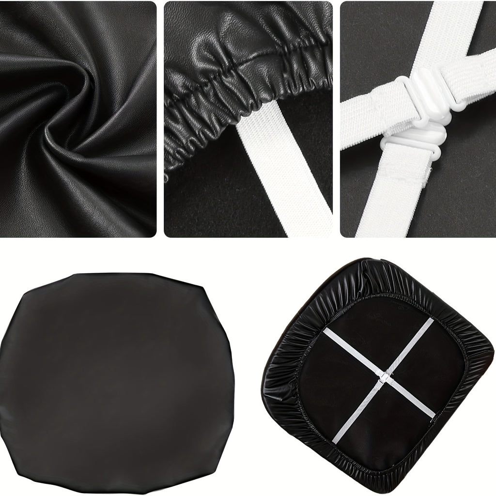PU Leather Dining Chair Cushion Covers 4/6 Pack – 100% Waterproof Stretch Slipcovers for Parsons Chairs, Removable Machine Washable Seat Protector for Dining Room Kitchen Hotel Home Decor