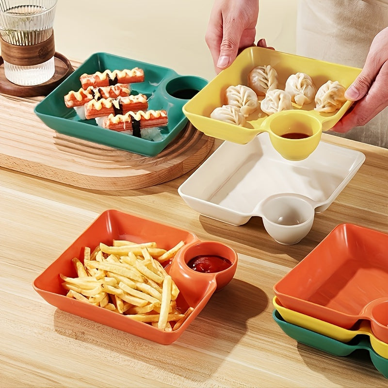 Colorful Serving Plates Set of 4 BPA-Free PP Snack Sushi Appetizer Plates with Dipping Sauce Dishes for Charcuterie Desserts Holiday Christmas Parties