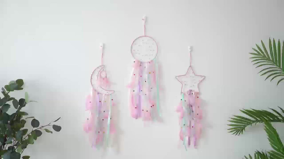 Dream Catcher Wall Decor Set of 3 – Star Moon Sun Boho Room Decor for Teen Girls & Kids Bedroom