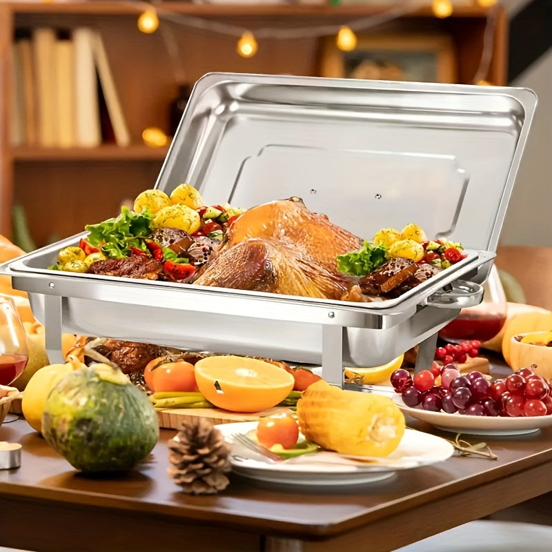 3-Compartment Buffet Food Warmer Chafing Dish Set with Water Tray, Cover & Baking Tray – Stainless Steel Party Server for Holidays, Birthdays & Catering Events