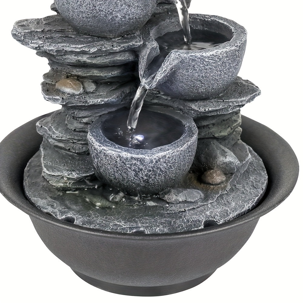 Tabletop Water Fountain Indoor Resin Waterfall with LED Light Realistic Rock Design Plug-In Soothing Ambiance for Bedroom Living Room Office Meditation Desk Decor
