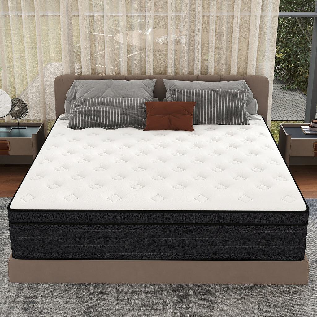 Hybrid Mattress Bed-in-a-Box | 10", 12" & 14" Pocket Spring + Memory Foam, Spinal Support, Fire-Resistant – Twin, Full, Queen, King