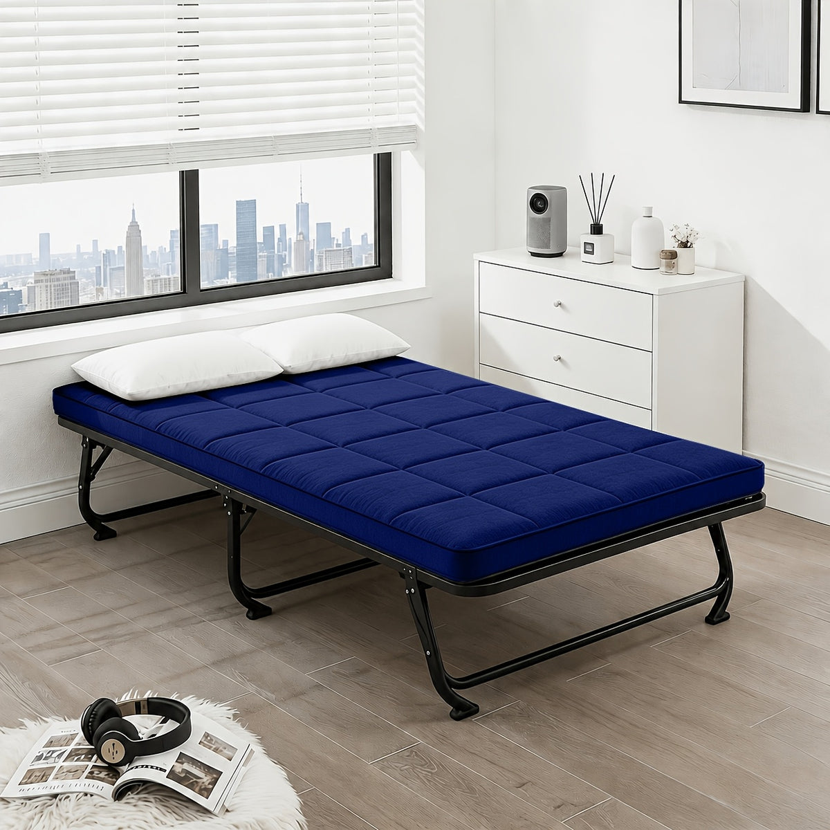 Roll-Up Thin Mattress Topper – Super Soft Foldable Mattress Pad for Twin Full Queen King, Guest Room Dorm Camp Bed RV, Multiple Colors