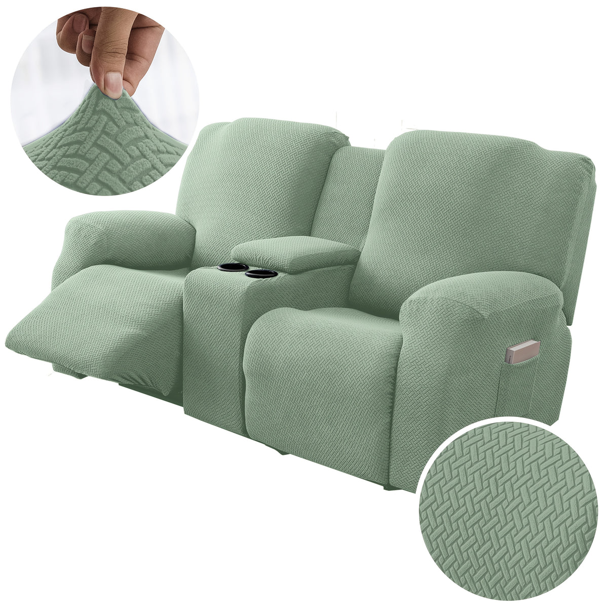 Sofa Cover Recliner 2 Seater – High Elastic Washable Velvet Slipcover with Side Pocket, Non-Slip Furniture Protector for Living Room & Bedroom