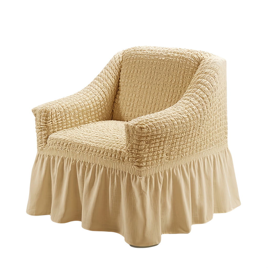Seersucker Sofa Cover All-In-One Stretch Slipcover – Elastic Band Polyester Spandex Machine Washable Couch Protector for Armchair Loveseat 1 2 3 4 Seater Solid Color