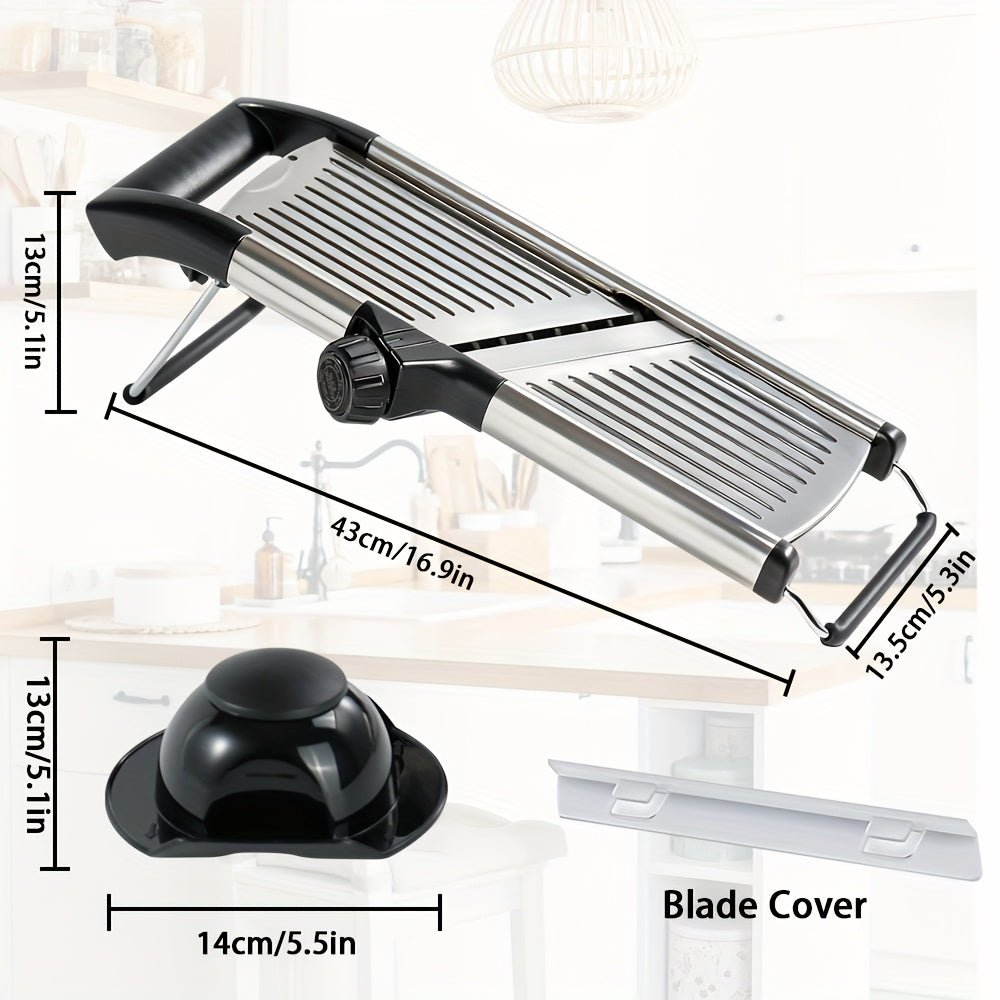 Adjustable Mandoline Slicer with 5 Thickness Settings – Stainless Steel Vegetable Slicer & Grater for Onion, Potato, Carrot, Cheese & Fruit – Professional Kitchen Tool, Optional Cut-Resistant Gloves