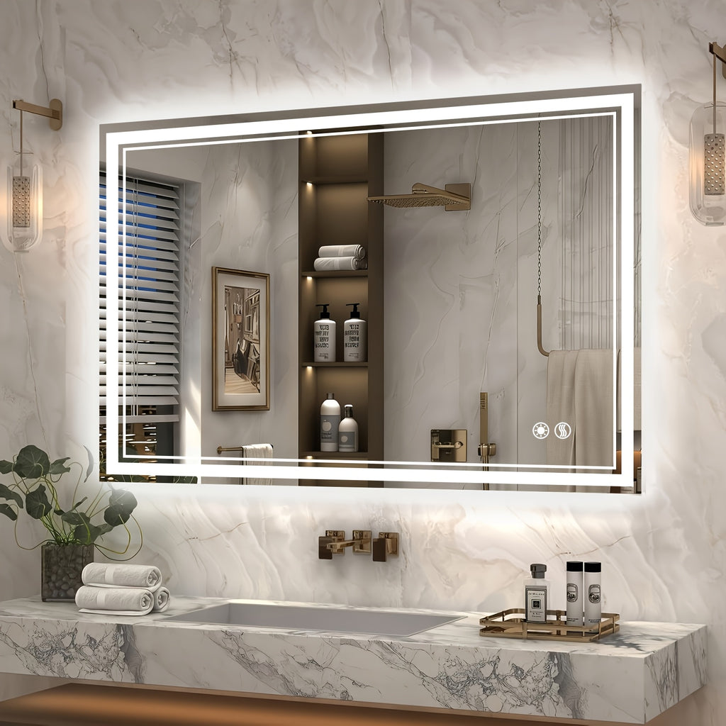 LED Bathroom Mirror with Lights Anti-Fog Dimmable 3 Color Temperatures, Touch Sensor & Wall Switch, Memory Function Tempered Glass Vanity Mirror – Wall Mounted Horizontal or Vertical, 5 Sizes