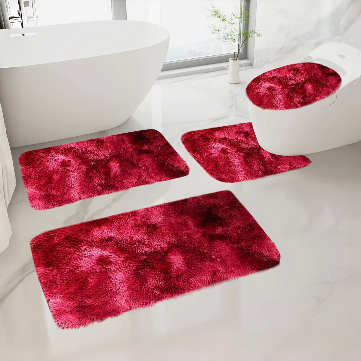 Plush Bath Rugs Set 1-6 Pieces, Multi-Color Microfiber Non-Slip Bathroom Mats – Soft Water Absorbent Thick Machine Washable Toilet Mats for Bathroom, Tub & Shower