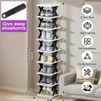 Stackable Shoe Rack Organizer 6 or 9 Tier – Plastic Vertical Shoe Shelf for Entryway, Hallway, Bedroom & Closet, Holds 6–9 Pairs, Easy Assembly, Black or White