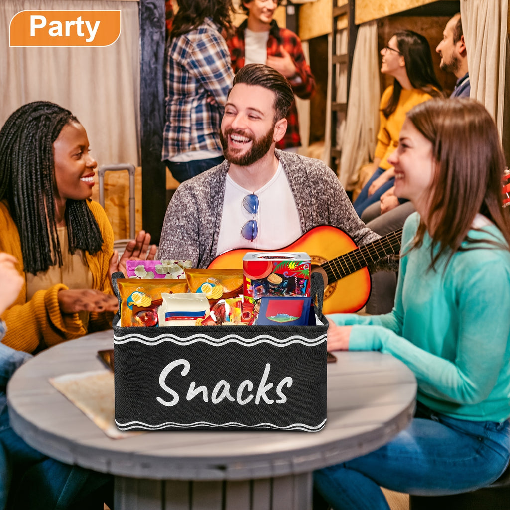 Large Snack Bin Organizer with 5 Chip Clips – Countertop Pantry Snack Basket for Chips, Pretzels, Cookies & Popcorn, Kitchen Organization Shelf Basket