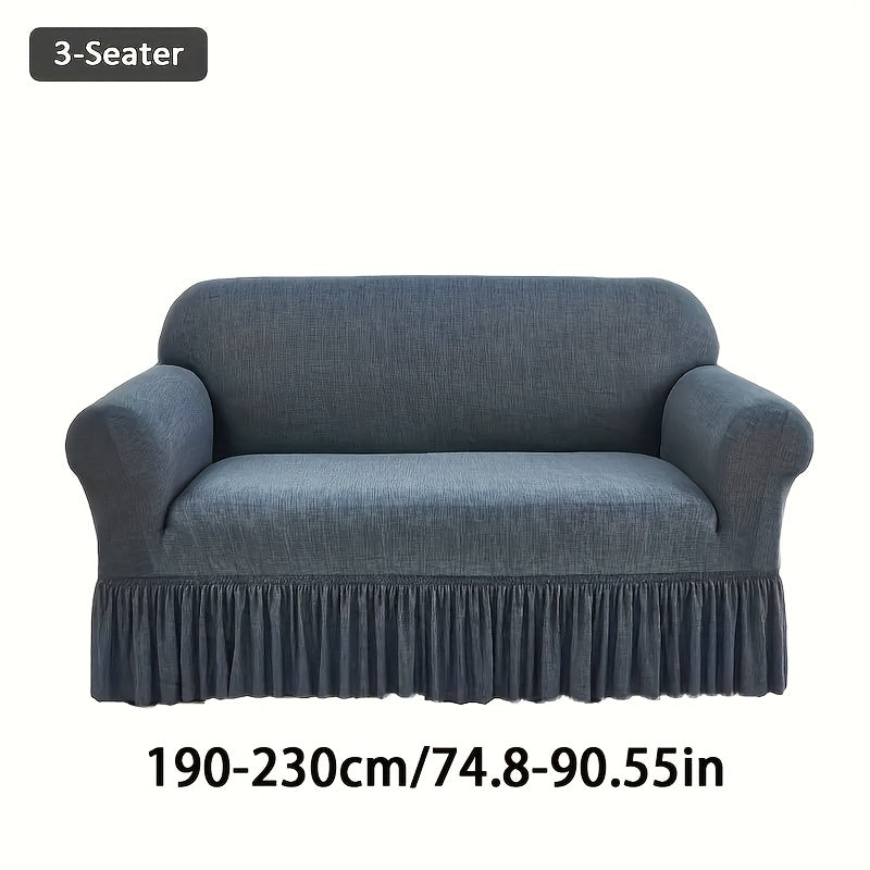 Elastic Sofa Cover with Skirt Full Coverage Printed Slipcover Machine Washable Universal Fit 2 3 4 Seater Couch Protector Living Room