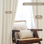 Linen Blackout Curtains 2 Panels – 100% Light Blocking Farmhouse Thermal Insulated Drapes, Rod Pocket Back Tab Ring Clips, Machine Washable, Living Room Bedroom, 9 Colors Multiple Sizes