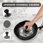 Cast Iron Cleaning Kit with 316 Stainless Steel Chainmail Scrubber – Cleaning Brush, Pan & Grill Scrapers for Skillet, Wok, Grill & Pre-Seasoned Cookware, Ergonomic Cast Iron Care Set