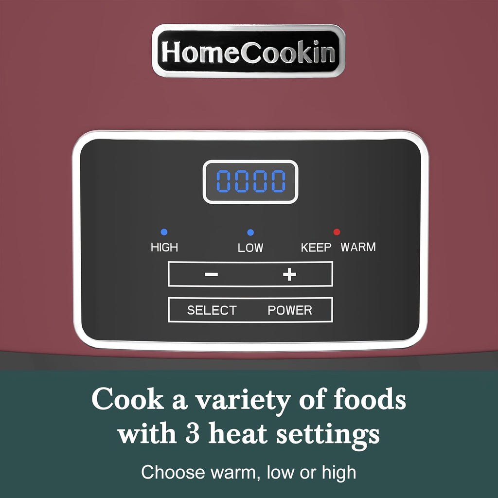 Large Digital Slow Cooker 6QT & 8QT with Stoneware Pot, Programmable Keep Warm Function, One-Touch Digital Display, 240W — Family Dinners, Roasts & Stews, Red White Black Blue