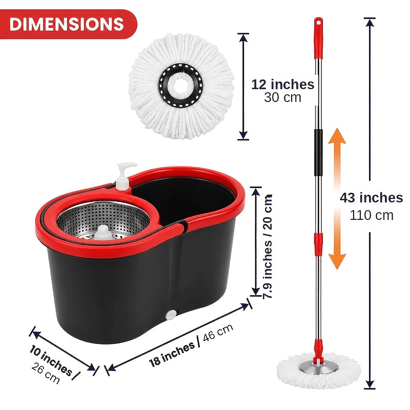 Spin Mop and Bucket Set with Wringer 360°, 4 Microfiber Mop Heads Included, Spinning Mop Bucket System for Bathroom Kitchen Bedroom Living Room Floor Cleaning