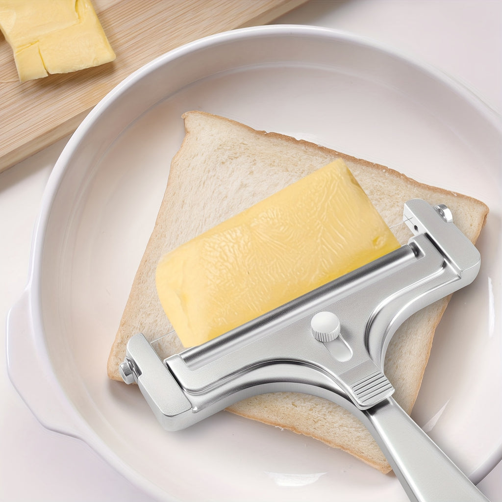 Adjustable Cheese Slicer & Garlic Press 2-Piece Kitchen Tool Set – Metal Blade Adjustable Thickness, Manual Cheese Cutter for Home Cooking