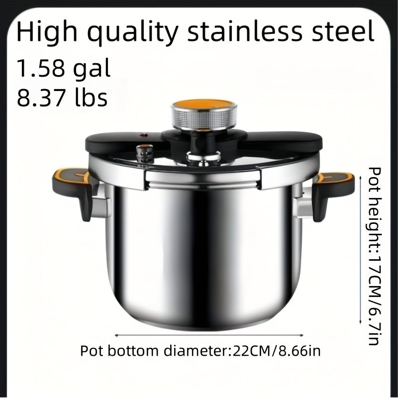 Stainless Steel Pressure Cooker & Stew Pot with One-Twist Lock Lid – 1.32, 1.59 & 2.11 Gal Sizes, Induction & Gas Compatible, Dishwasher Safe for Family Meals