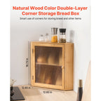 Corner Bread Box for Kitchen Counter Double Layer Bamboo Bread Storage Bin with Adjustable Divider & Acrylic Door - Space Saving Natural
