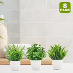 Small Artificial Potted Plants Set of 8 – Fake Mini Greenery in Square Pots for Desk, Office, Bathroom & Home Decor – Indoor Plastic Plants No Maintenance Tabletop Decor