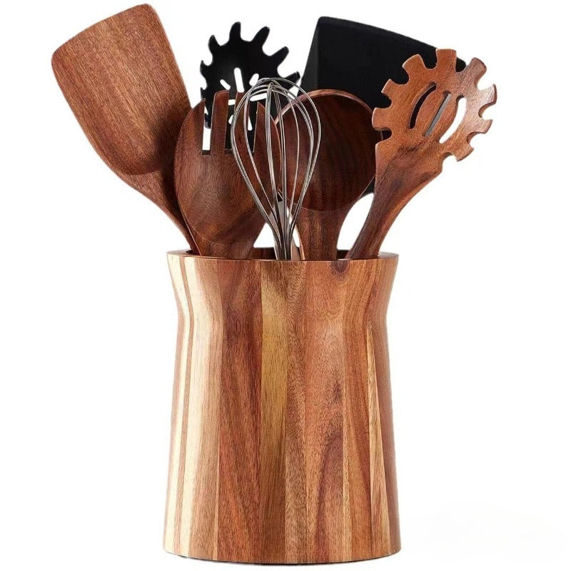 Wood Utensil Holder & Chopstick Organizer – Space-Saving Countertop & Cabinet Cutlery Storage with Chopstick Cage, No Screws or Adhesive, Kitchen Drawer Insert for Spoons, Knives & Asian Chopsticks