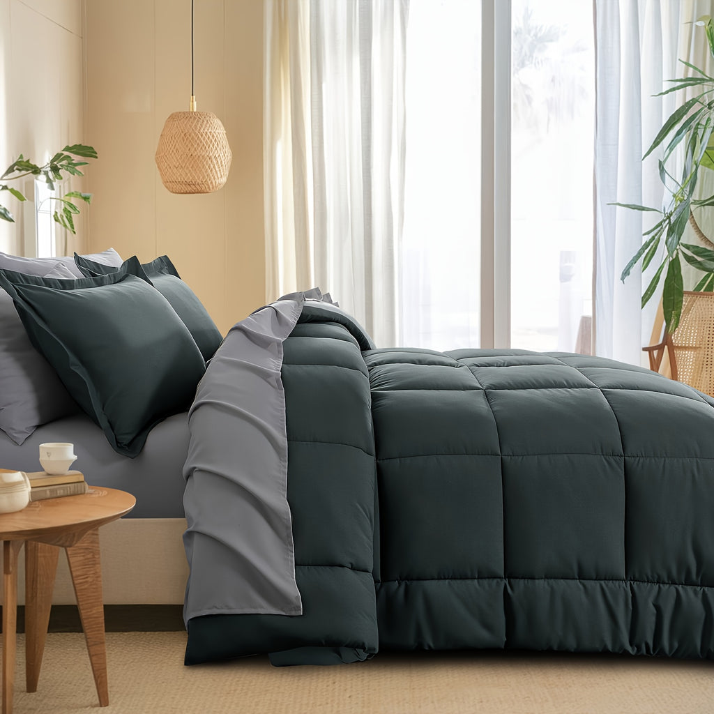 Bed in a Bag Queen 7 Piece Fluffy Comforter Set – Ultra-Soft Microfiber Bedding with Comforter, Fitted Sheet, Flat Sheet & 4 Pillowcases, Hypoallergenic Breathable All Season Bedding Gift for Her