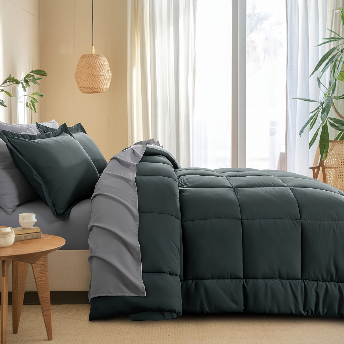 Bed in a Bag Queen 7 Piece Fluffy Comforter Set – Ultra-Soft Microfiber Bedding with Comforter, Fitted Sheet, Flat Sheet & 4 Pillowcases, Hypoallergenic Breathable All Season Bedding Gift for Her