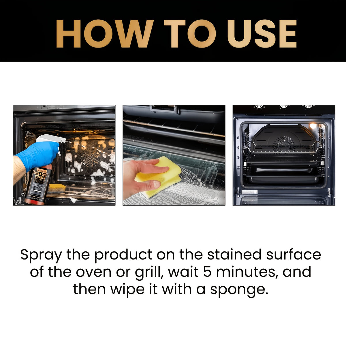 Oven & Stove Foam Cleaner Spray – Powerful Degreaser Removes Stubborn Grease & Baked-On Stains from Ovens, Grills, Stovetops & Metal Surfaces – Gentle Formula with Citric Acid, Kitchen Cleaning Essentials