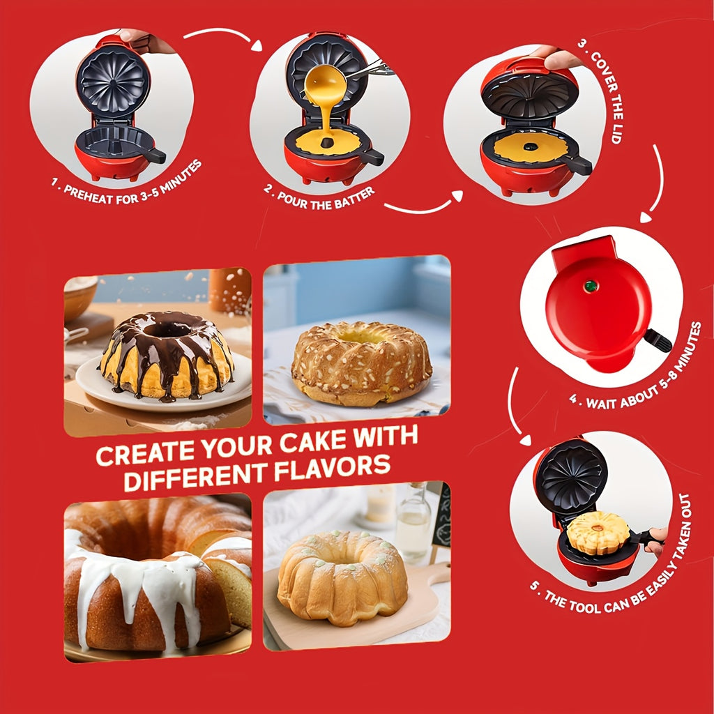 Mini Electric Cake Maker Non-Stick Fast-Heating – Muffin, Donut & Mini Cake Maker with Temperature Control – Compact Countertop Baking Appliance