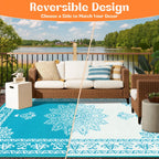 Outdoor Patio Rug Plastic Straw Reversible UV Resistant Portable RV Mat Indoor Outdoor Carpet Porch Deck Balcony Backyard Orange Teal Grey Brown 5x8 6x9 8x10 9x12 ft