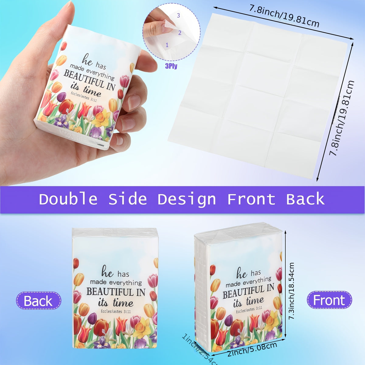 Inspirational Bible Verse Pocket Tissues 100pcs – Individually Wrapped 3-Ply Motivational Quote Tissues for Weddings, Church Events, Thanksgiving Gifts & Party Favors