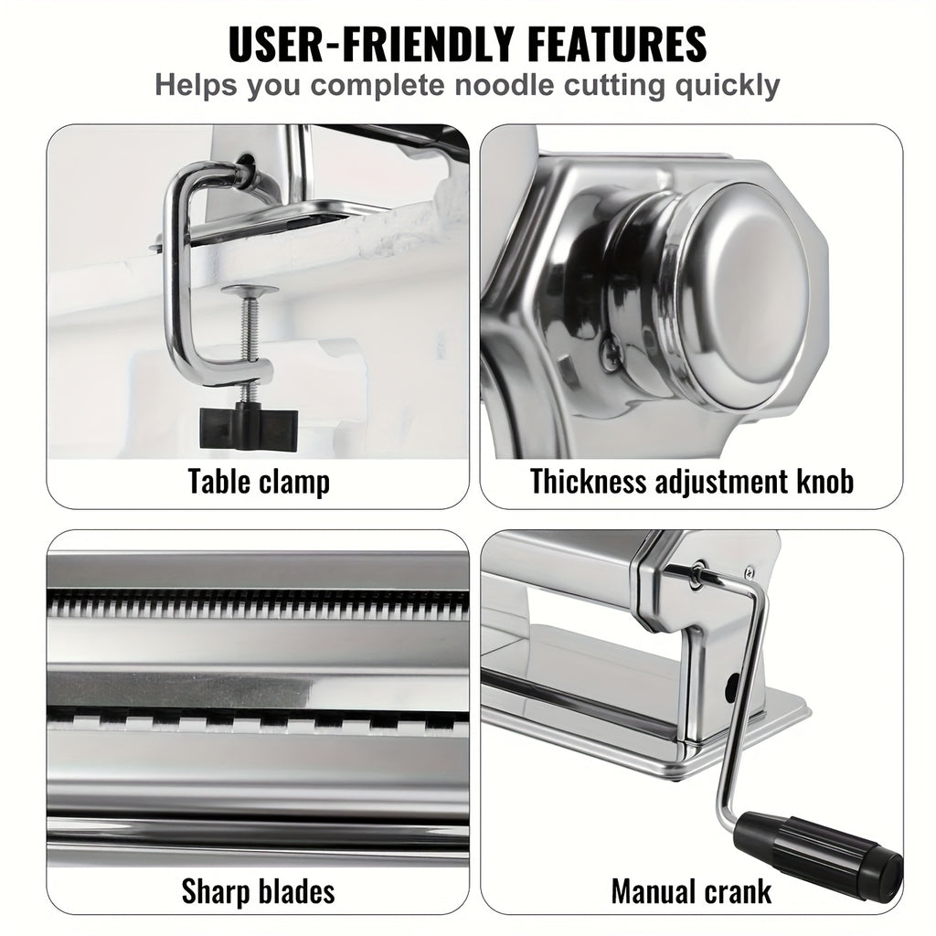 2-in-1 Pasta Maker Machine with Roller & Cutter - 8 Adjustable Thickness Settings, Makes Spaghetti, Fettuccine, Lasagna & Dumpling Wrappers