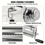 2-in-1 Pasta Maker Machine with Roller & Cutter - 8 Adjustable Thickness Settings, Makes Spaghetti, Fettuccine, Lasagna & Dumpling Wrappers
