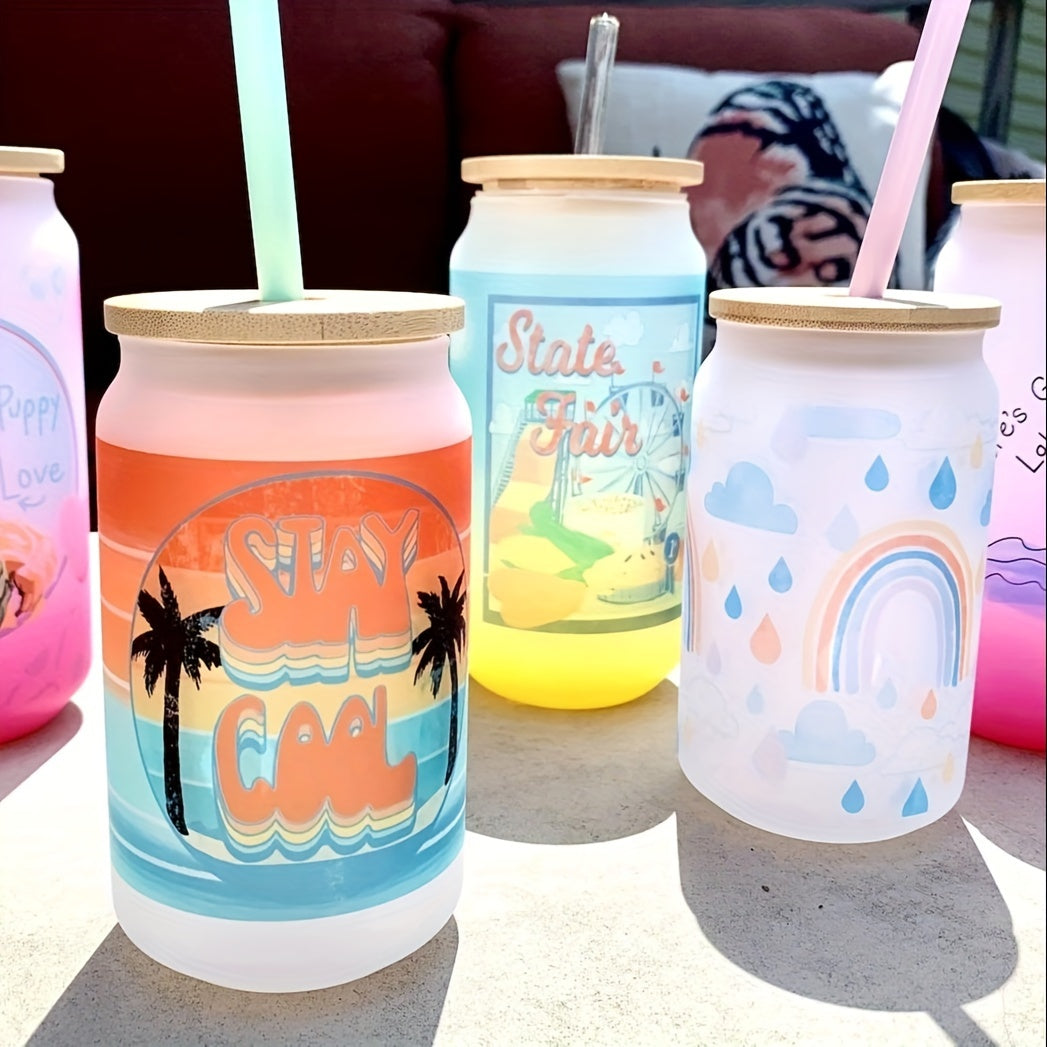 Sublimation Glass Tumbler Bulk Set 12 Pack with Bamboo Lid Straw & Brush – 16oz Clear or Frosted Cups for DIY Crafts, Parties & Everyday Drinking