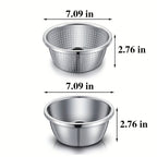Stainless Steel Colander & Mixing Bowl Set – 304 Food-Grade Stackable Strainer Bowl for Washing Vegetables, Fruit & Rice, Dishwasher Safe Kitchen Colander, 7.09" or 11.02" Bowl + Sieve