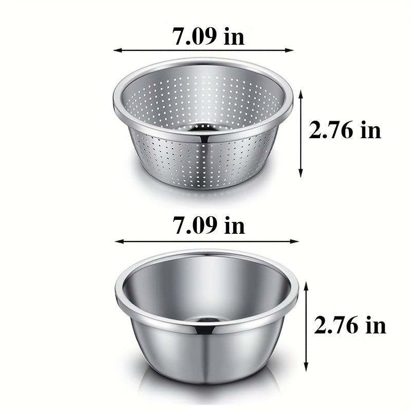 Stainless Steel Colander & Mixing Bowl Set – 304 Food-Grade Stackable Strainer Bowl for Washing Vegetables, Fruit & Rice, Dishwasher Safe Kitchen Colander, 7.09" or 11.02" Bowl + Sieve